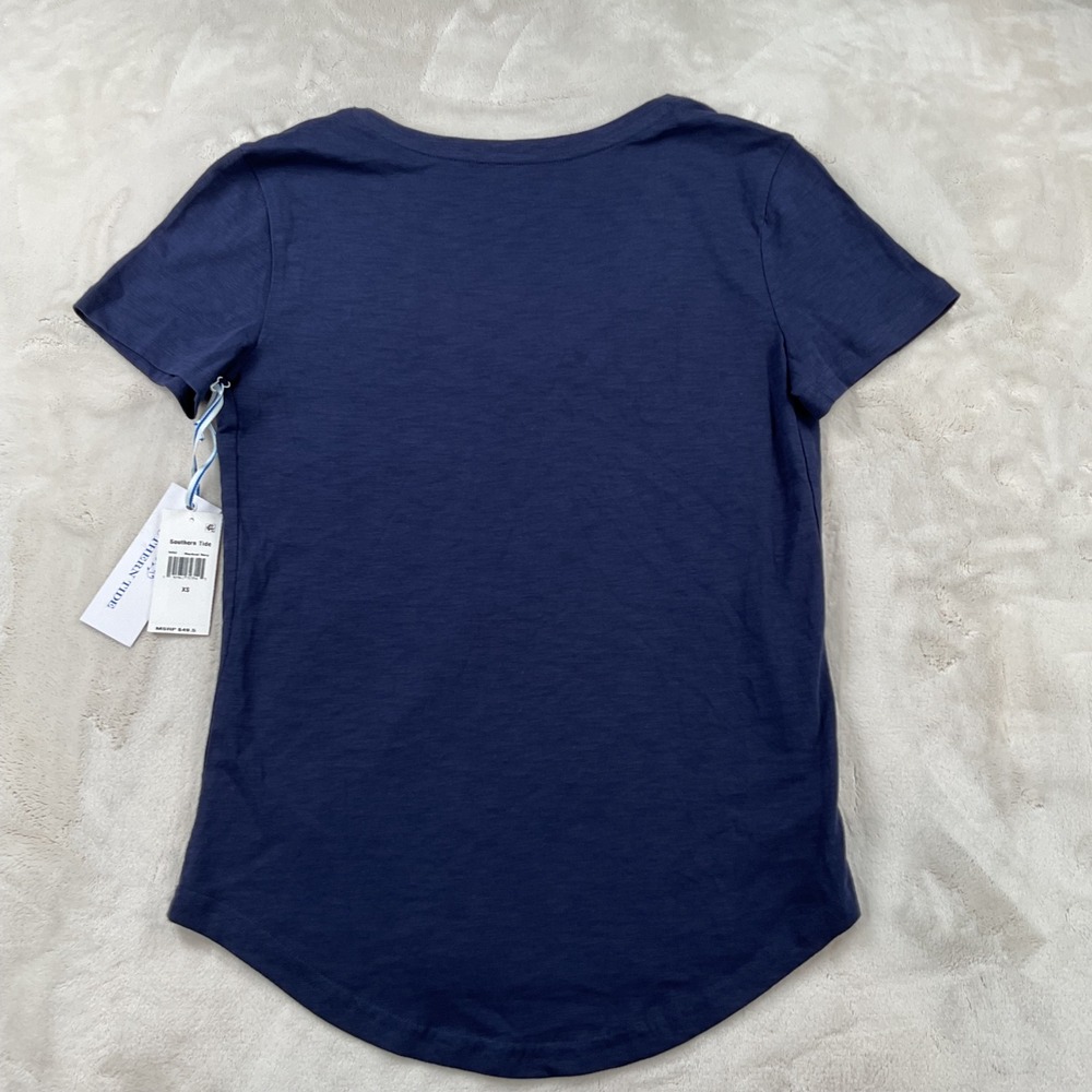 Southern Tide SunFarer V-Neck Tee Nautical Navy Cotton Slub Shirt XS New - Picture 4 of 7